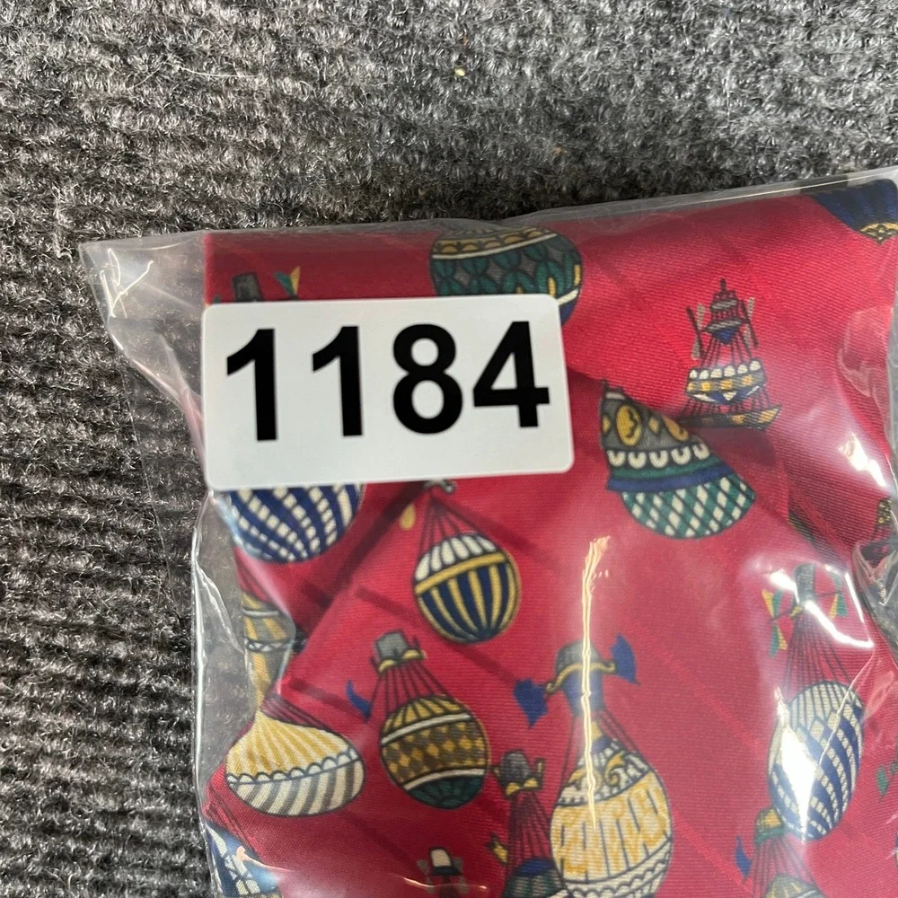 Burberrys Vintage Red Silk Hot Air Balloon Print Tie London New York Paris